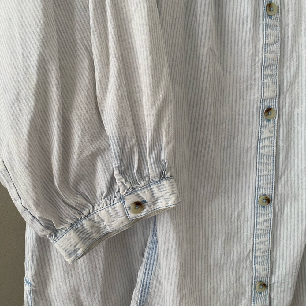 Free People | Yoke neck, 3/4 sleeve, seersucker striped swim cover | SZ M - Picture 5 of 6